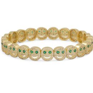 Lisa Golzan Happy Face Collection (The Pave) Yellow Gold/ Green CZ 7"